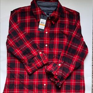 Tommy Hilfiger Men's Red and Black Checkered Shirt